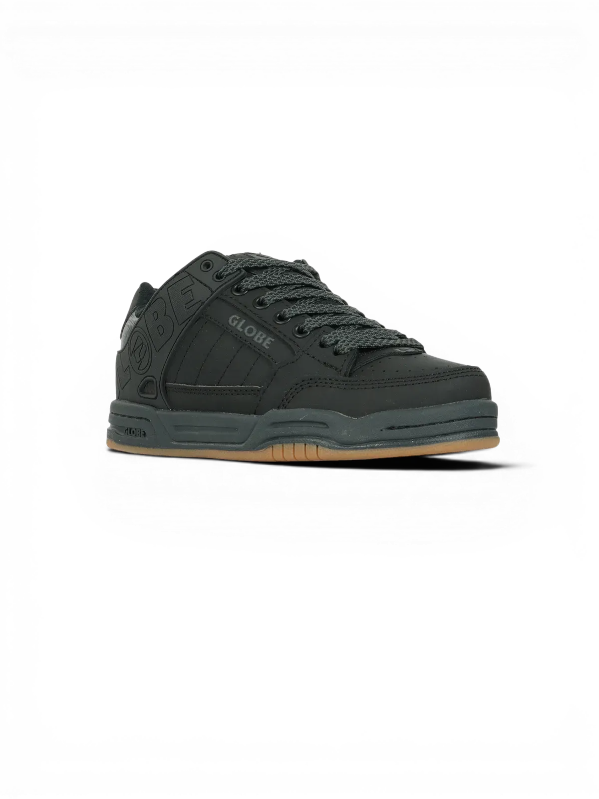 Chaussures de skateboard Globe Tilt-Kids Black/Grey/Gum, vue de 3/4