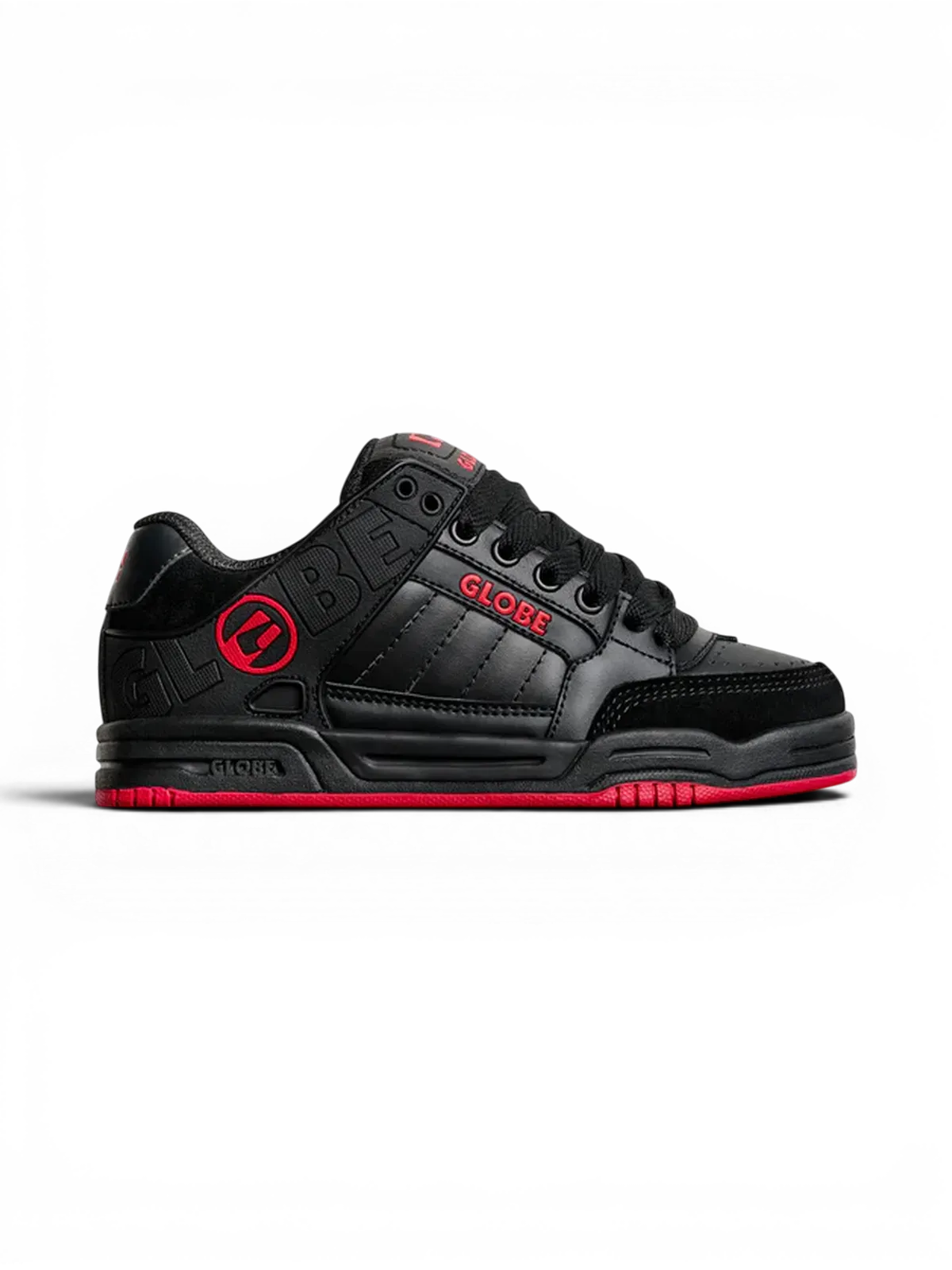 Chaussures de skateboard Globe Tilt-Kids Black/True Red, vue de coté