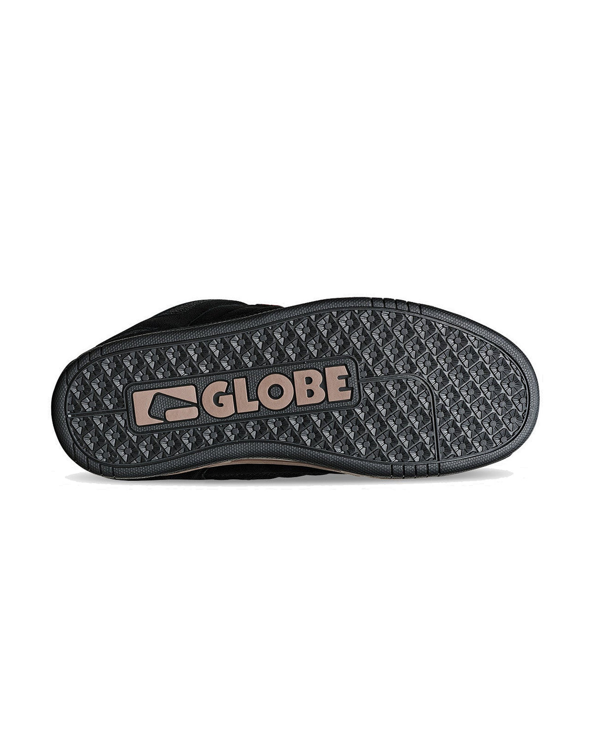 Chaussures de skateboard Globe Tilt Prime Black/Gum, vue du dessous de la semelle extérieur