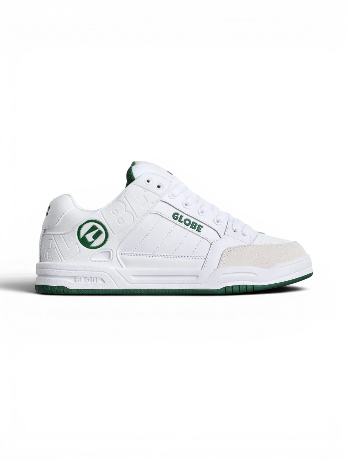 Chaussures de skateboard Globe Tilt White/Green, vue de coté