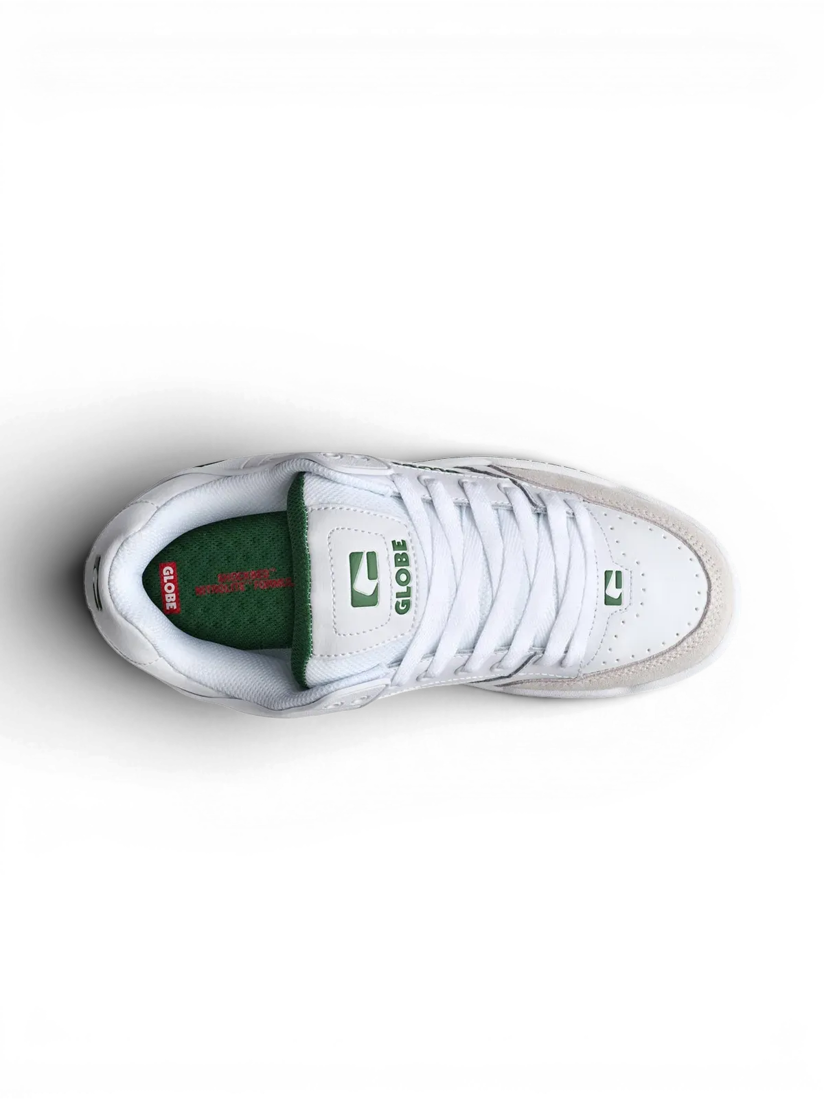 Chaussures de skateboard Globe Tilt White/Green, vue de dessus