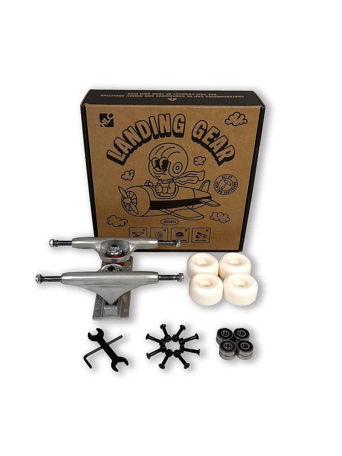 Trucks de skate Hlc Landing Gear Box (139mm Trucks + 52mm Wheels + Bearings + Hardware) , vue du pack