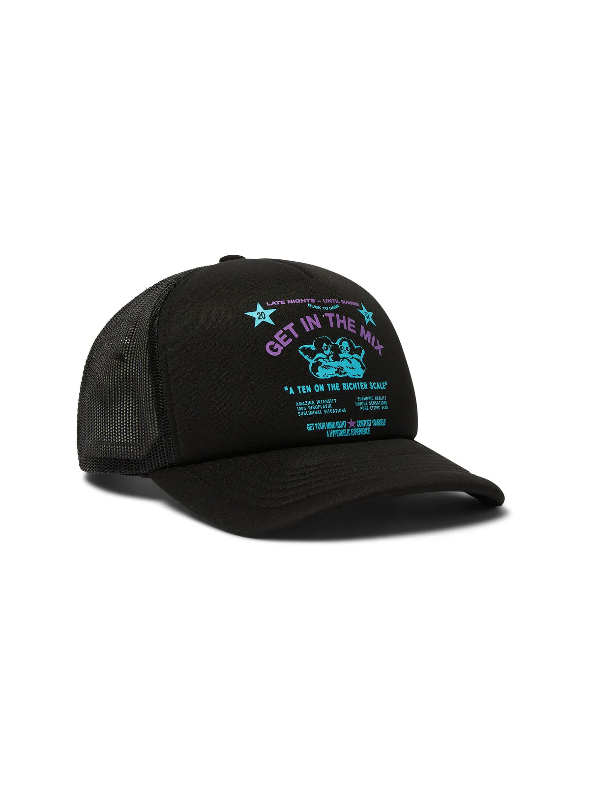 Casquettes Huf Cap After Midnight Trucker Black, vue de 3/4 avant