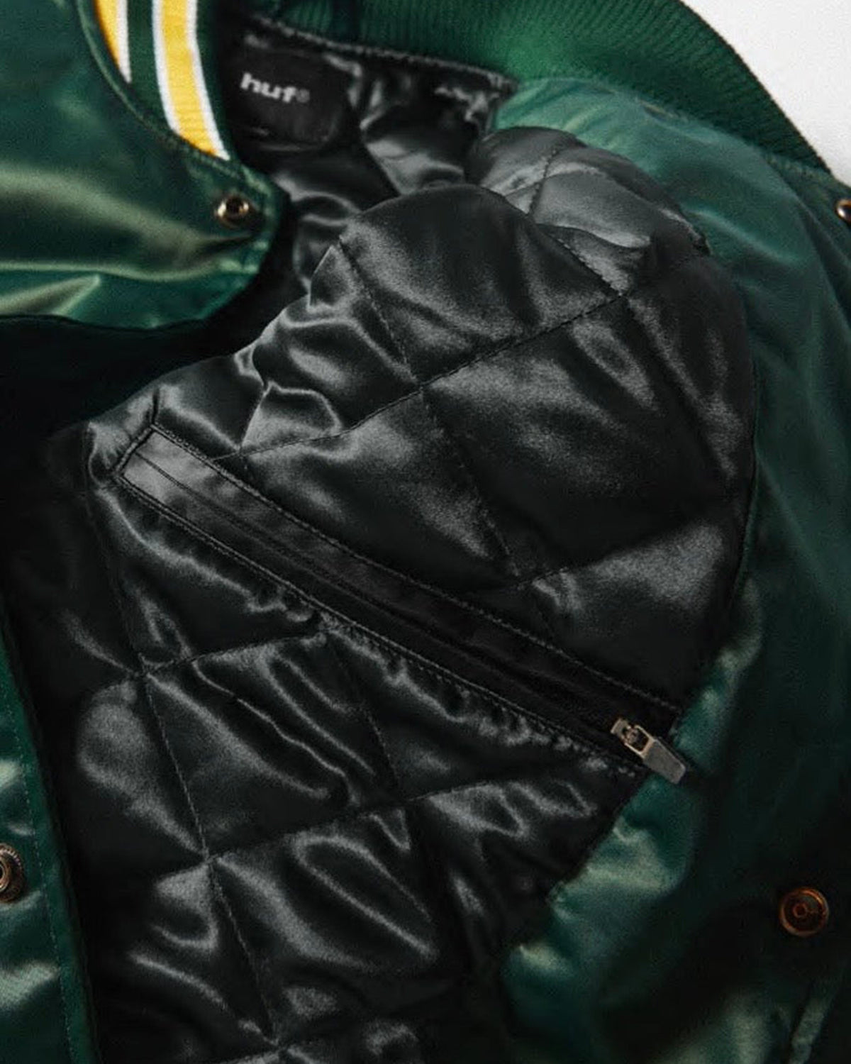 Vestes Huf Huf Jacket Digital Renaissance Baseball Forest Green Forest Green, Détail de la doublure matelassée et de la poche intérieure