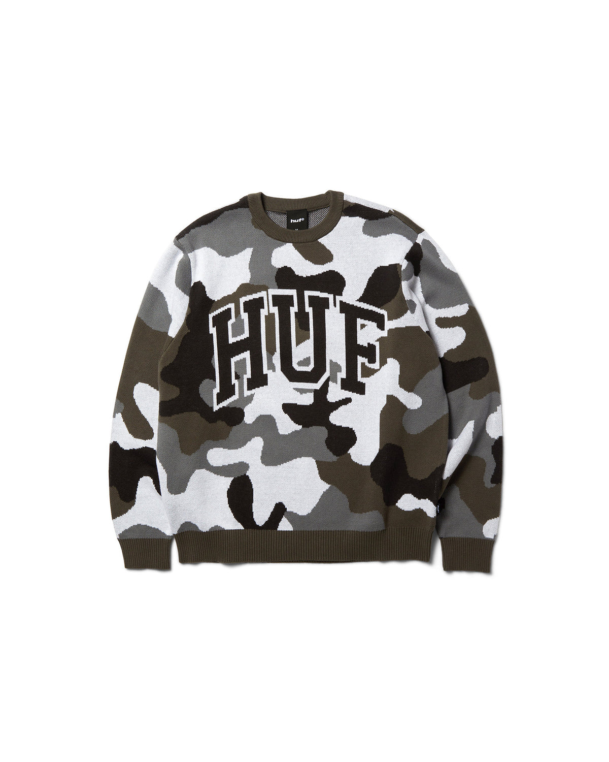 Pulls Huf Huf Pull Arch Jacquard Camo Crewneck Camo Camo, vue de face