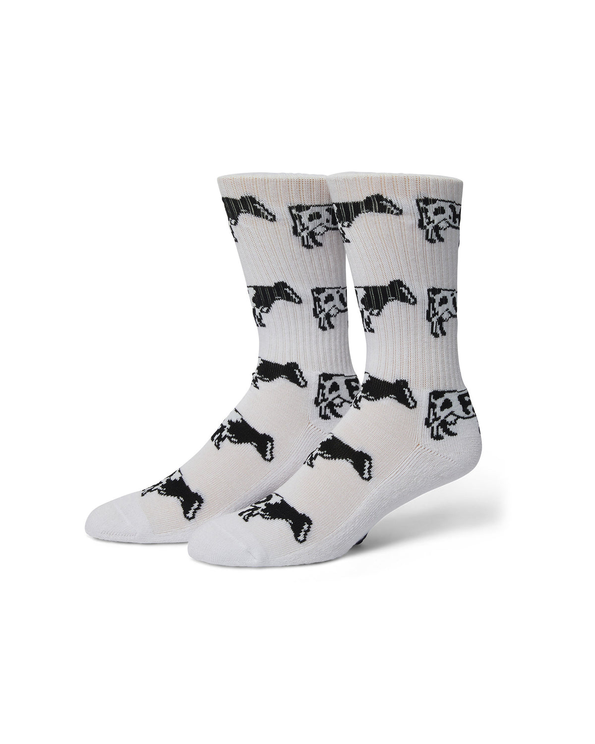 Chaussettes Huf Huf Socks Moo Crew White White, vue de face de ¾