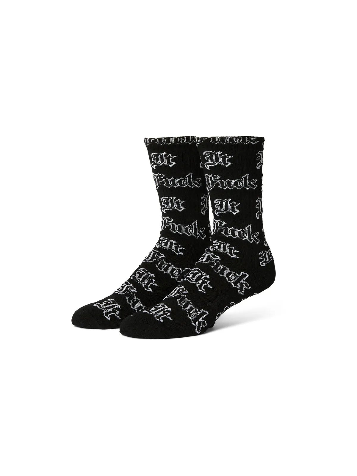 Chaussettes Huf Socks Fuck It Old English Black, vue en paire