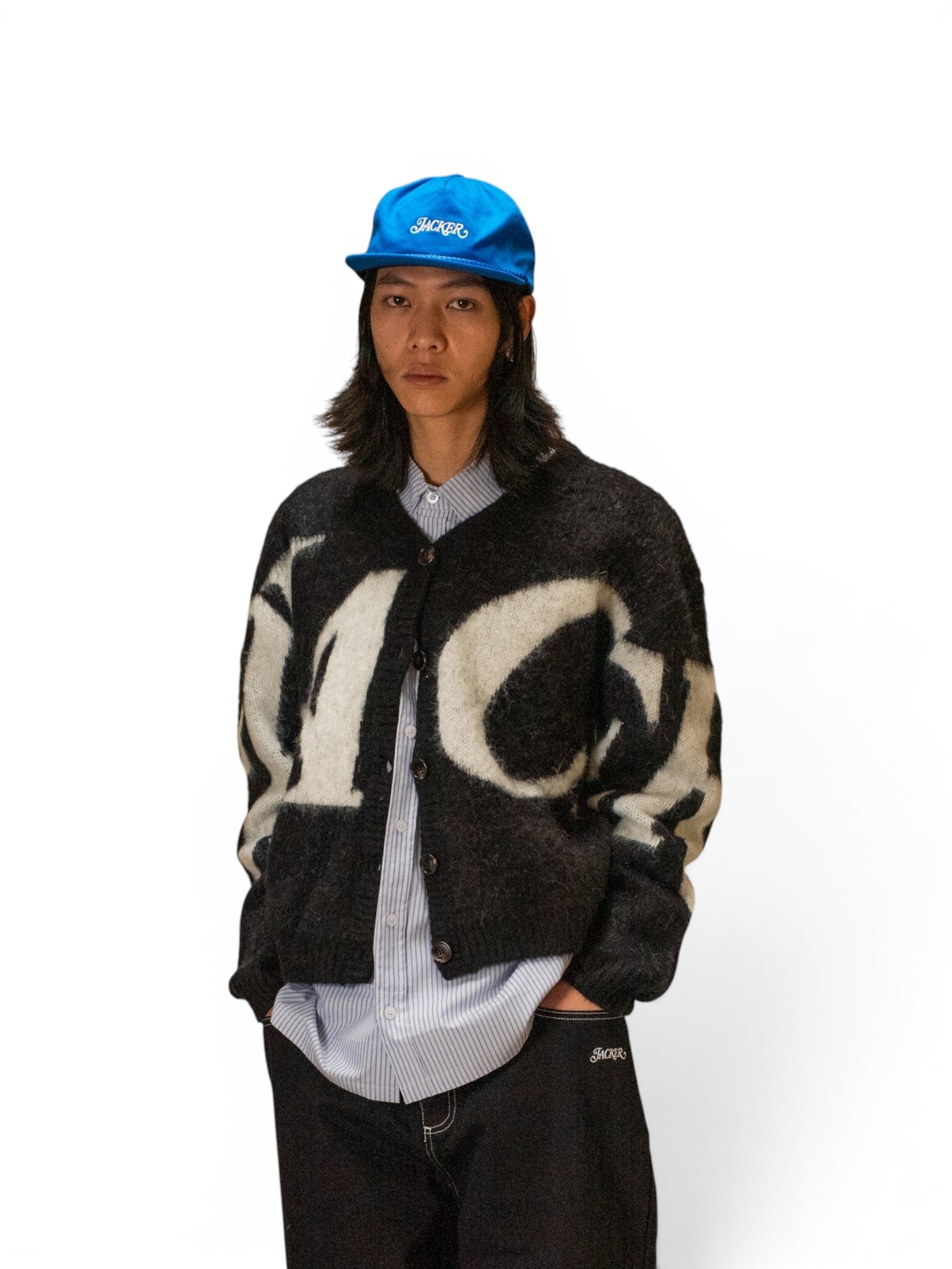 Vestes Jacker Ads Cardigan Mohair Black, vue portée de face