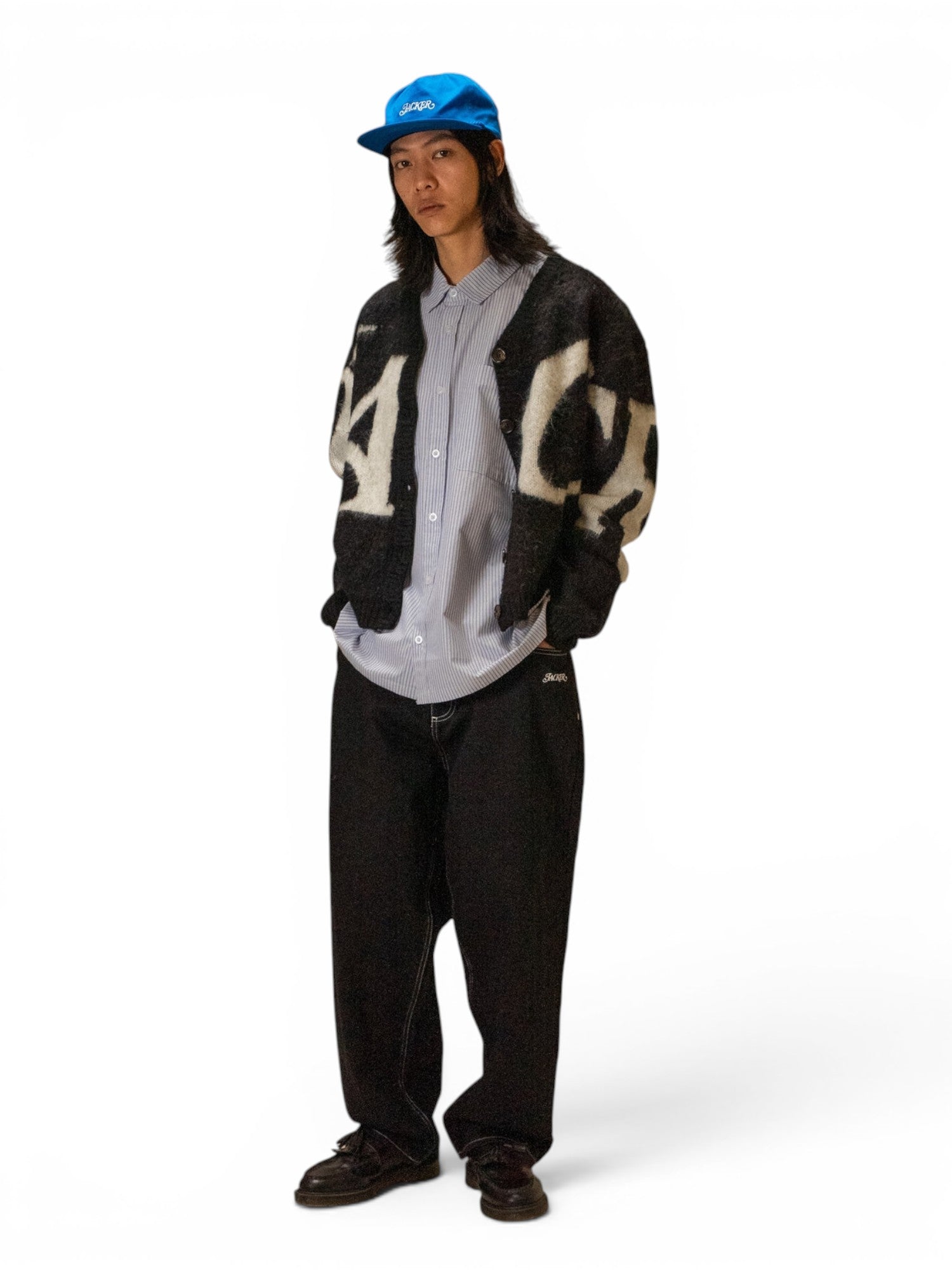 Vestes Jacker Ads Cardigan Mohair Black, vue portée en pied de face