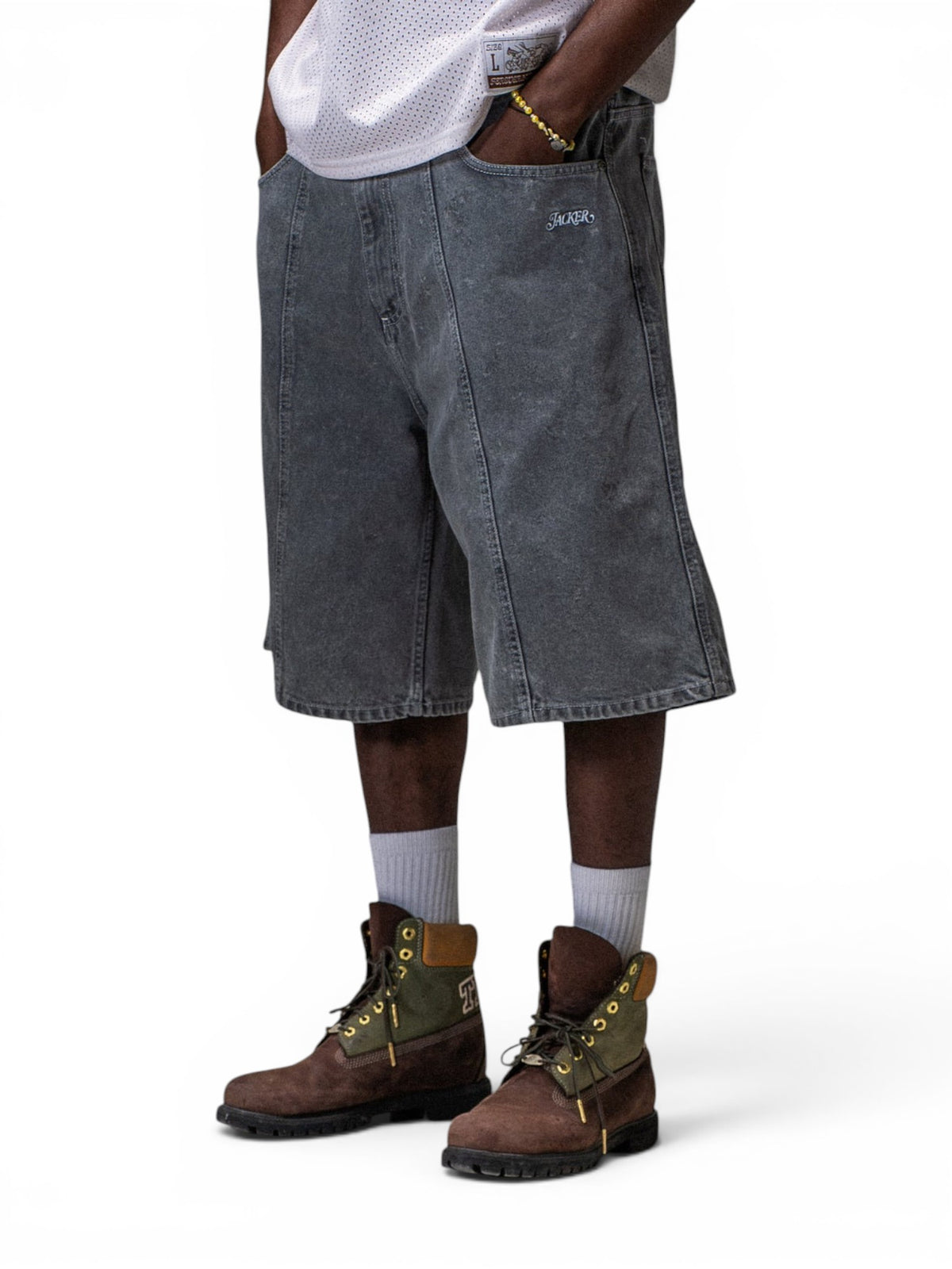 Shorts Jacker Classic 3 Stripes Baggy Short Grey, vue portée de face ¾