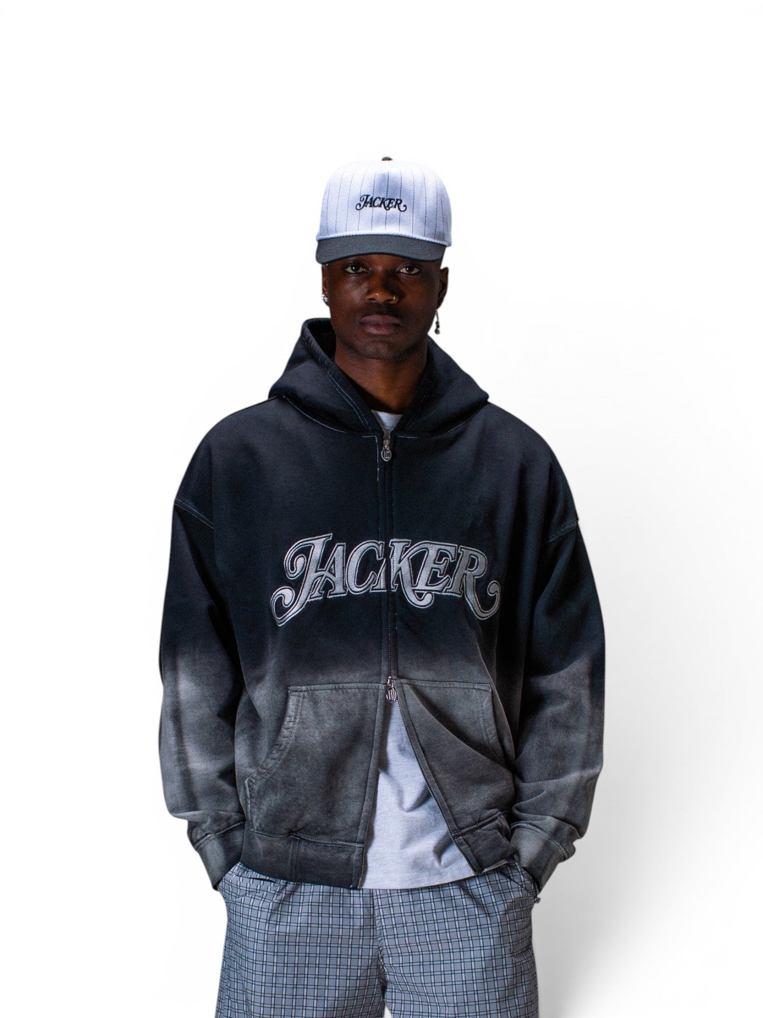 Vestes Jacker Curve Logo Gradient Washed Black, vue portée de face