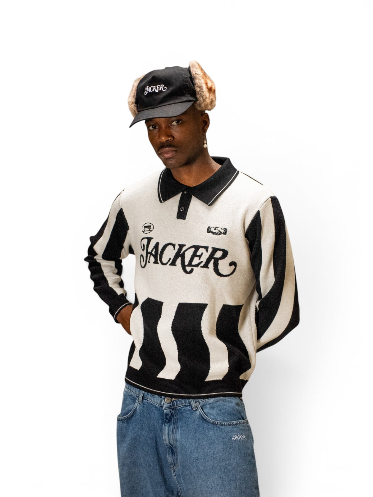 Polos Jacker Deal Polo Knit Beige White, vue portée de face