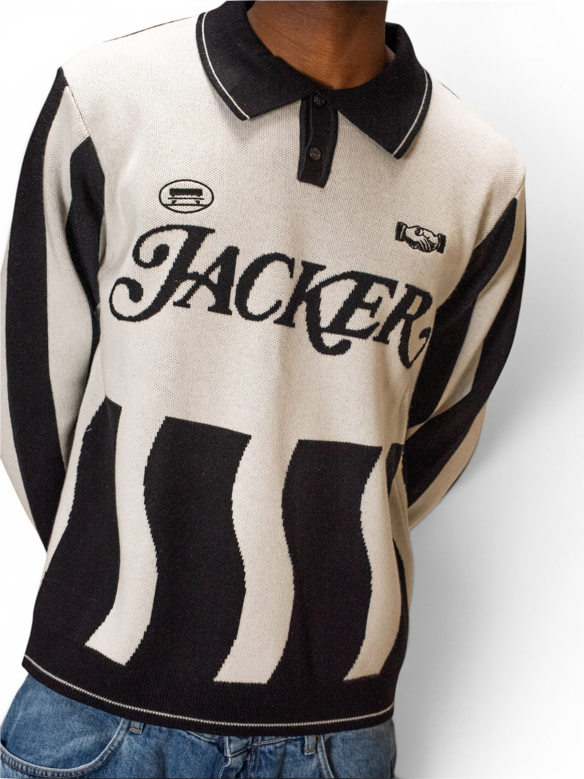 Polos Jacker Deal Polo Knit Beige White, vue porté détail face avant