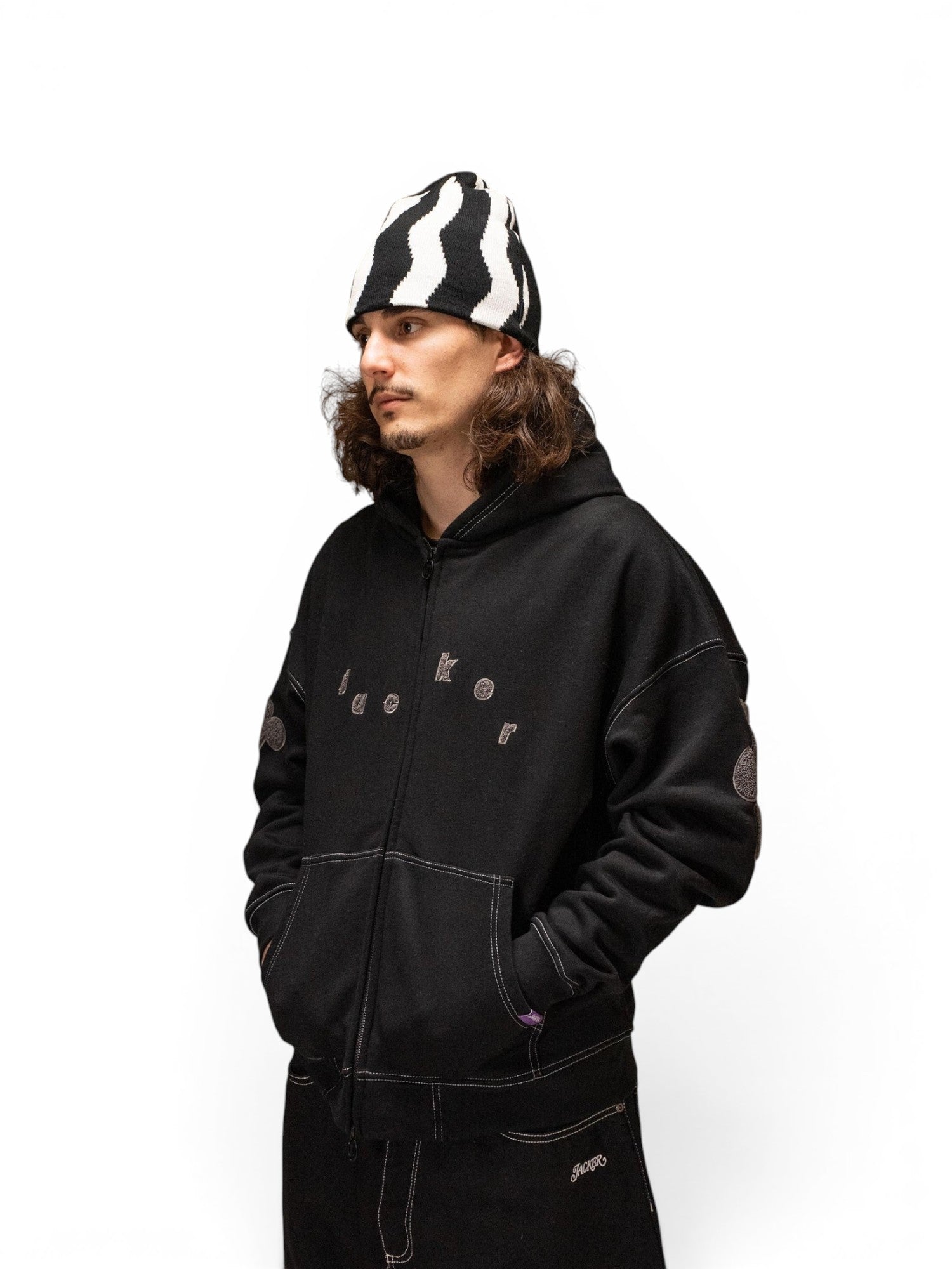 Sweatshirts Jacker Mirror Maze Hoodie Zip Black, vue portée de face ¾