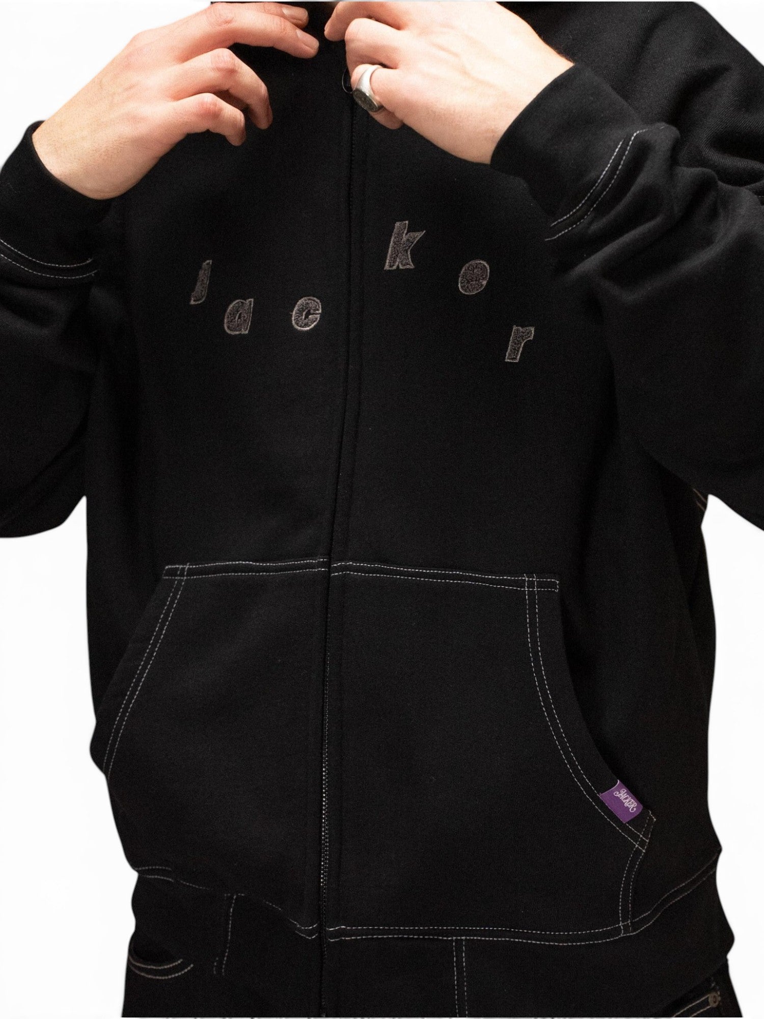 Sweatshirts Jacker Mirror Maze Hoodie Zip Black, vue portée détail face avant