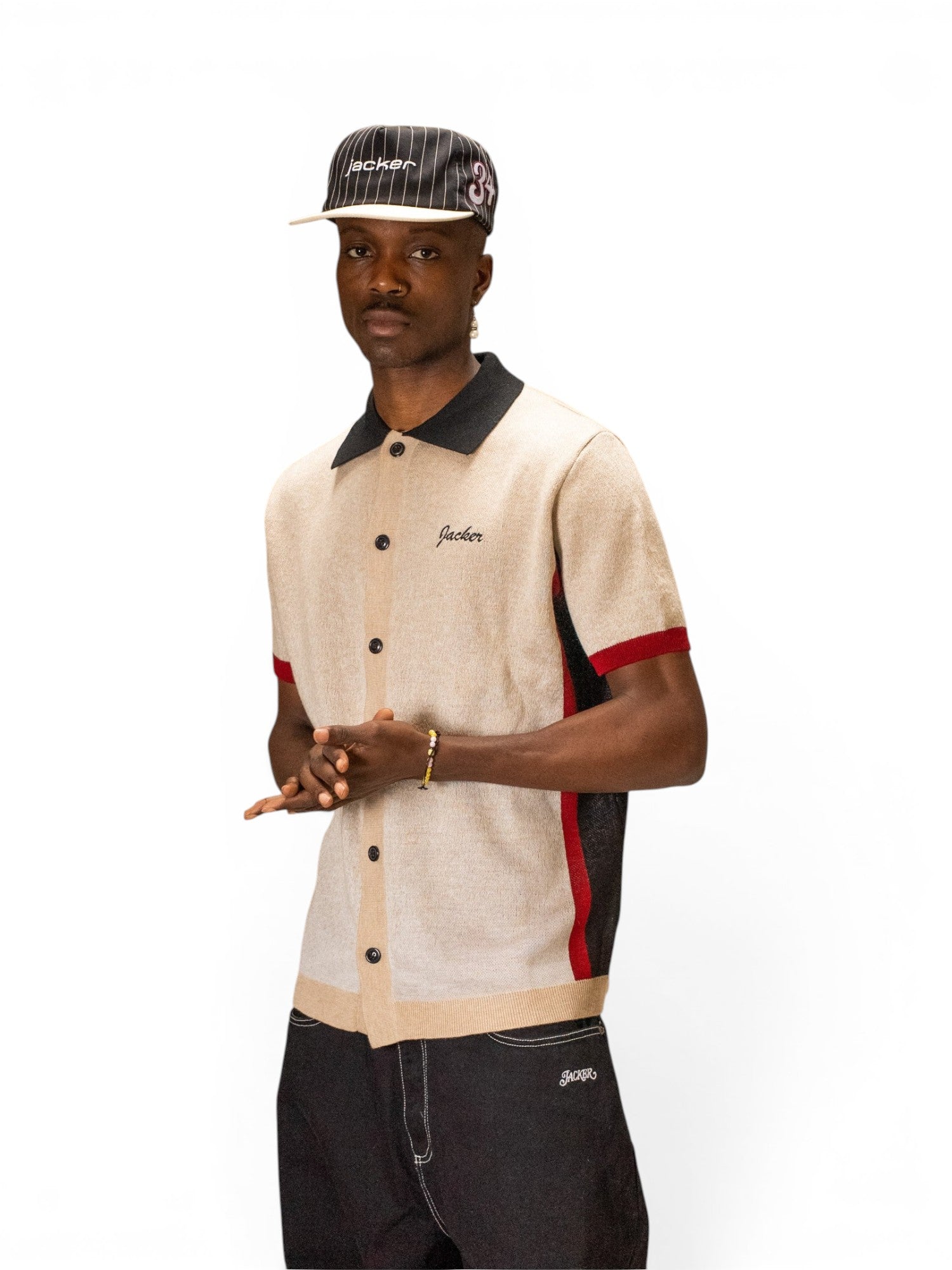 Chemises Jacker Pba Polo Knit Beige, vue portée de face