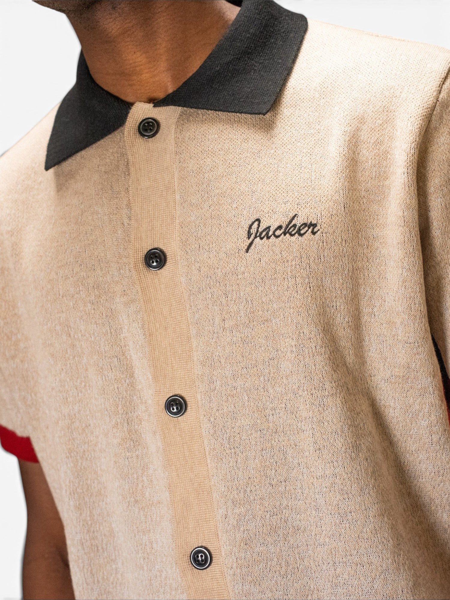 Chemises Jacker Pba Polo Knit Beige, vue portée détail avant