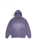 Sweatshirts Jacker Rough Garment Dyed Premium Hoodie Zip Blue Purple, vue de face a plat