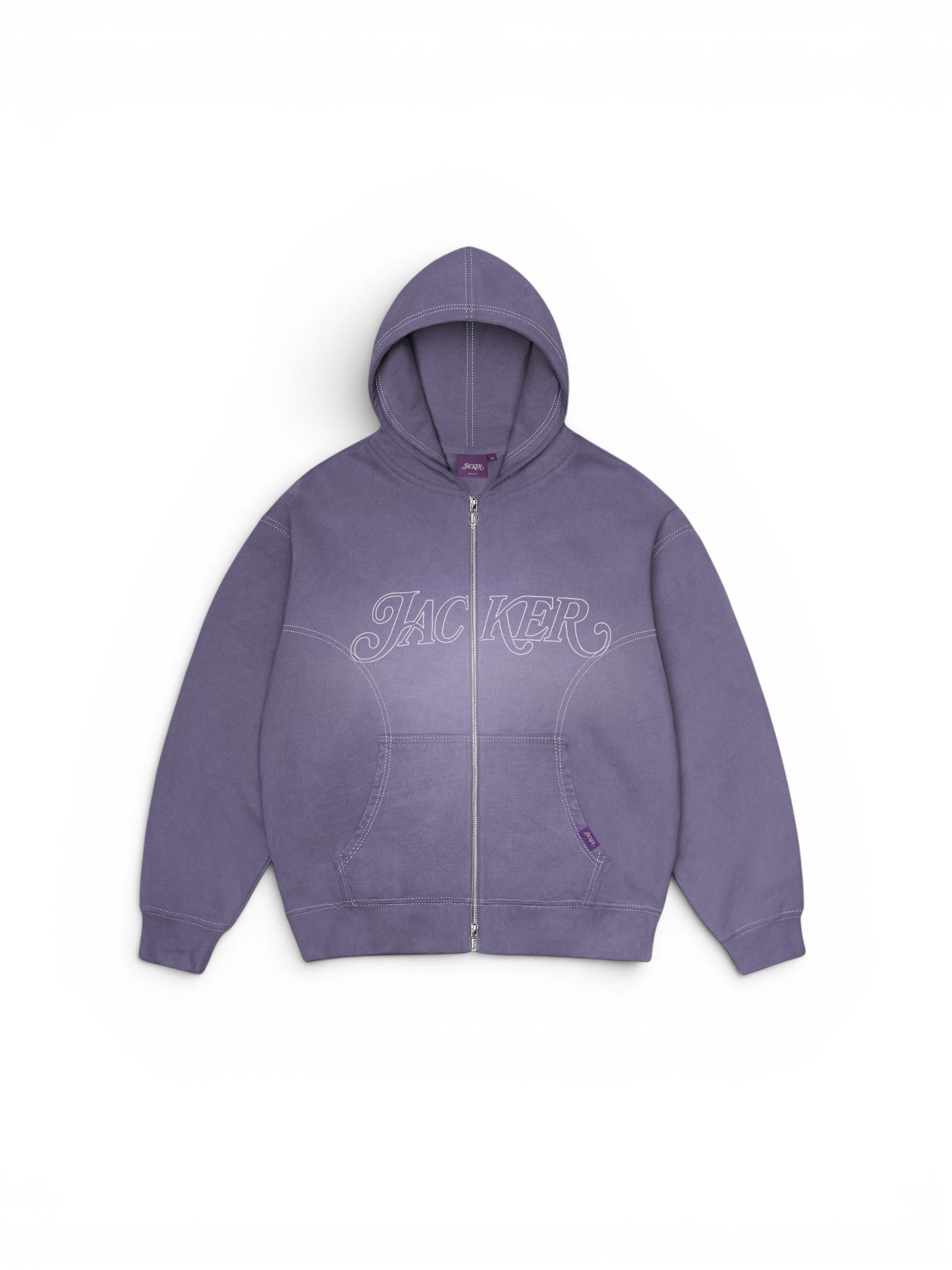 Sweatshirts Jacker Rough Garment Dyed Premium Hoodie Zip Blue Purple, vue de face a plat