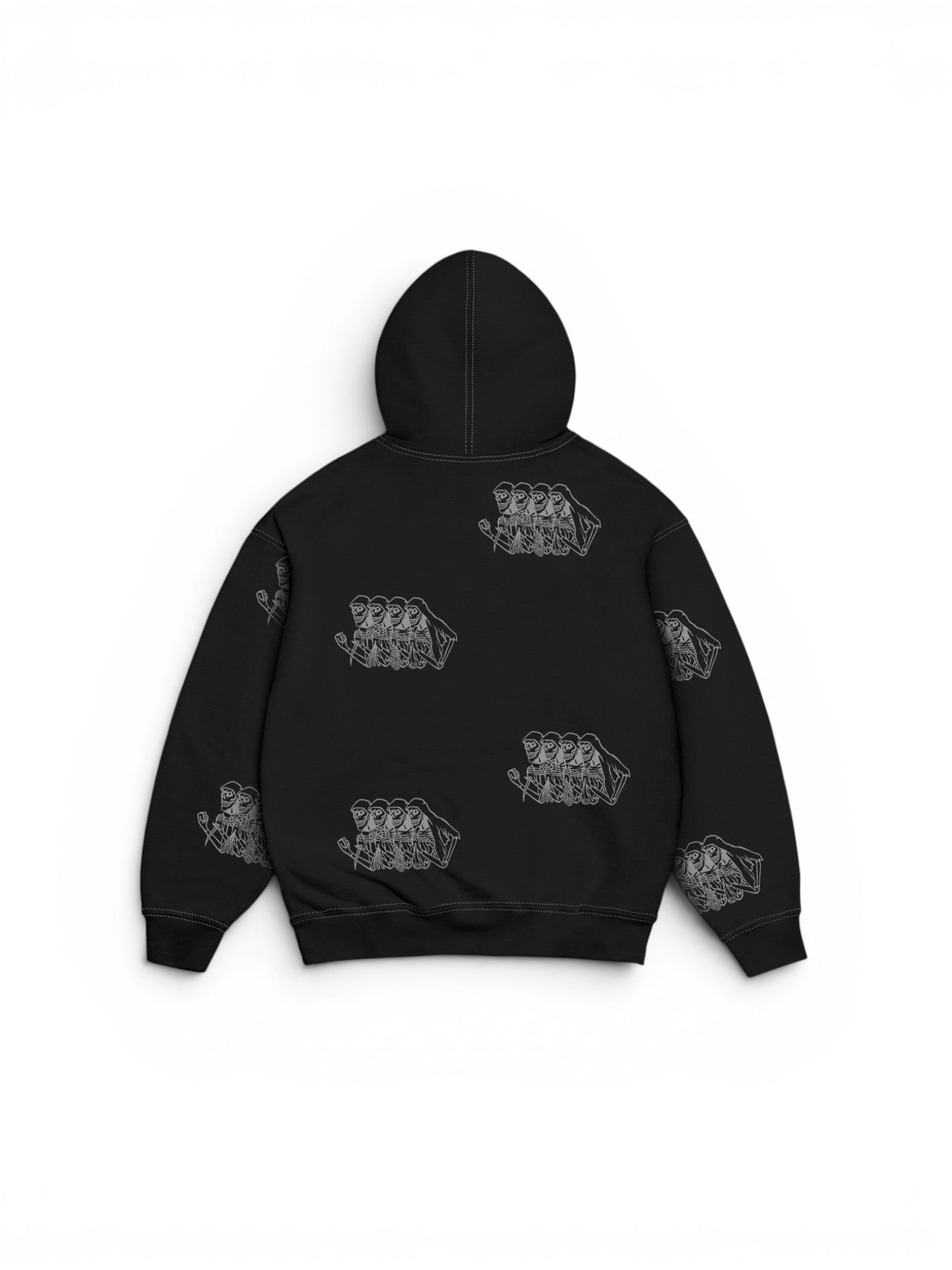 Sweatshirts Jacker Skeleton Hoodie Garment Dyed Black, vue de dos a plat