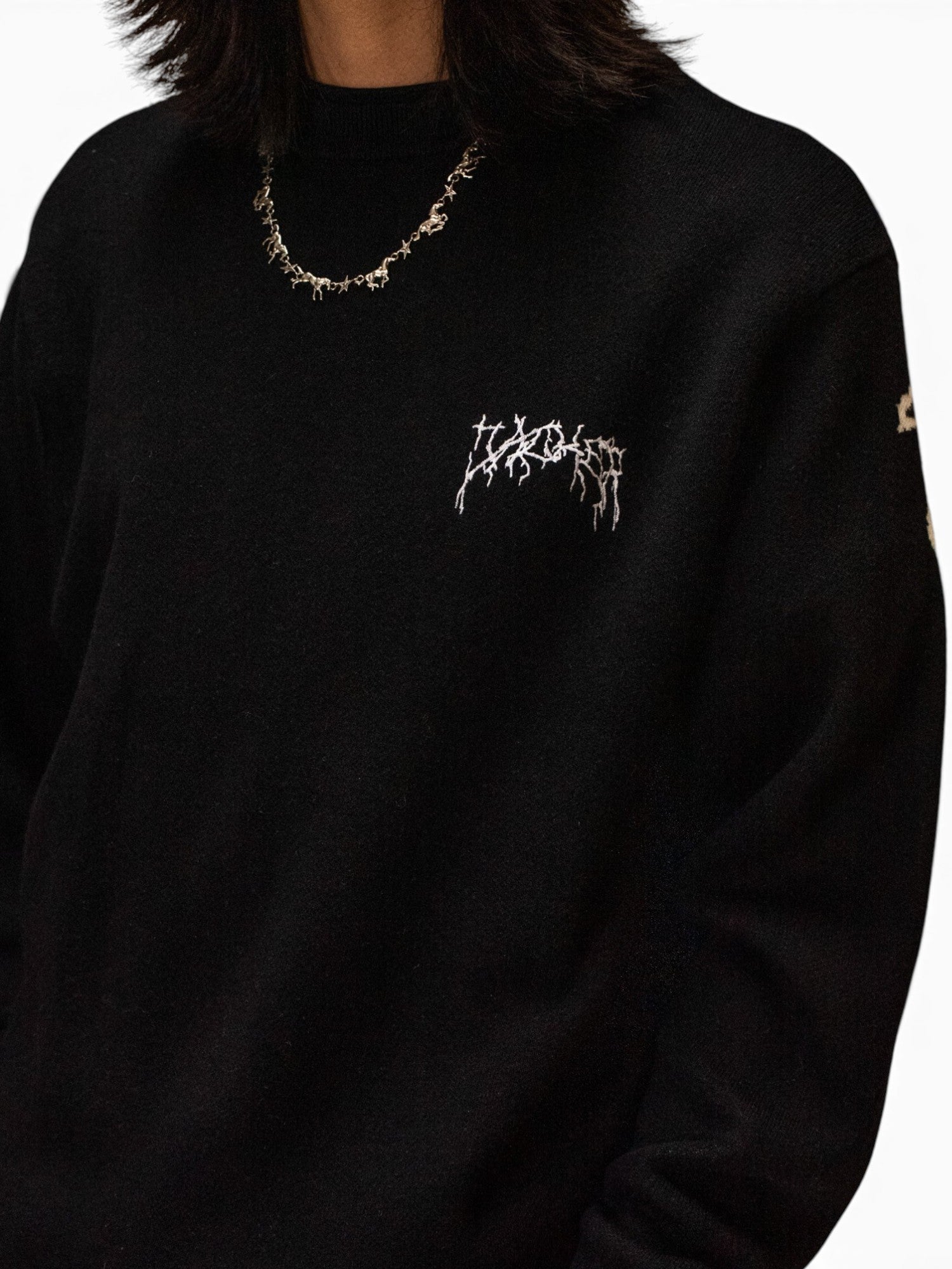 Vestes Jacker Skeleton Knit Crewneck Black, vue détail face avant