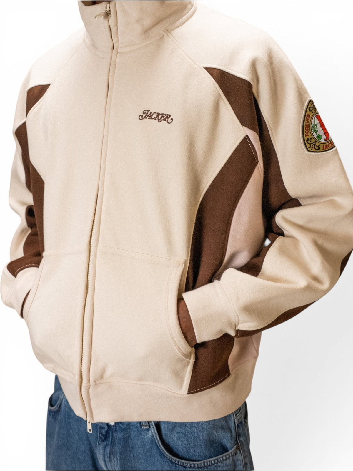 Vestes Jacker Trevi Track Jacket Beige, vue détail face avant