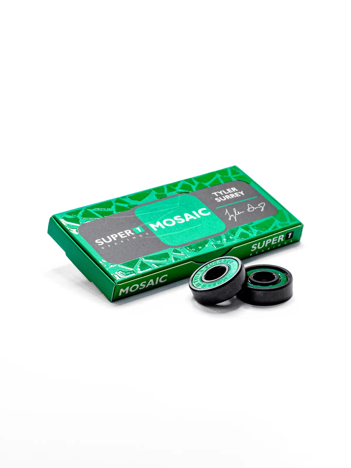 Roulements de skate Mosaic Super 1 Tyler Surrey Abec 7 Black Black Bearings , vue du pack