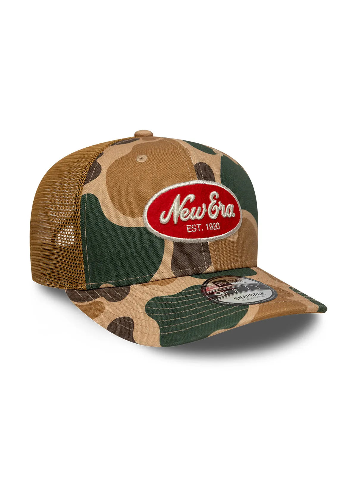 Casquettes New era Duck Camo 9Fifty Trucker Newera  Wht Med Beige, vue de 3/4 droite