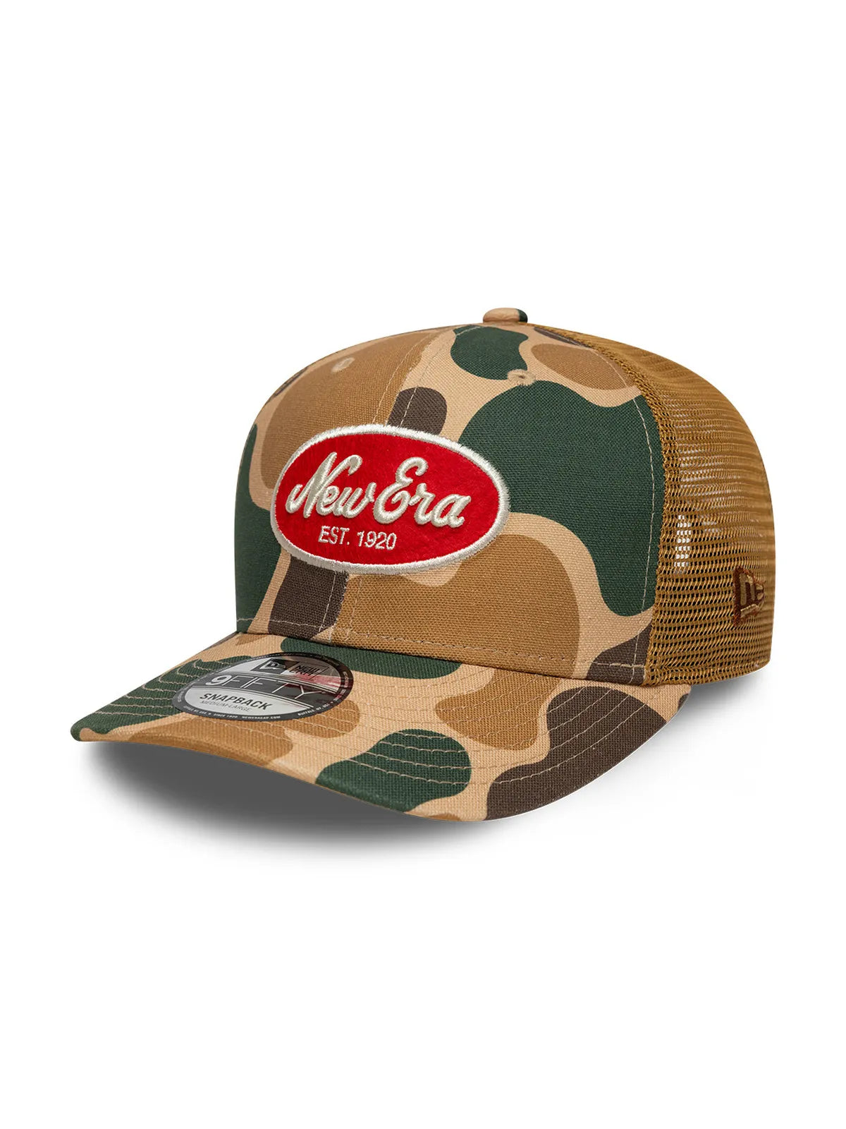 Casquettes New era Duck Camo 9Fifty Trucker Newera  Wht Med Beige, vue de 3/4 gauche
