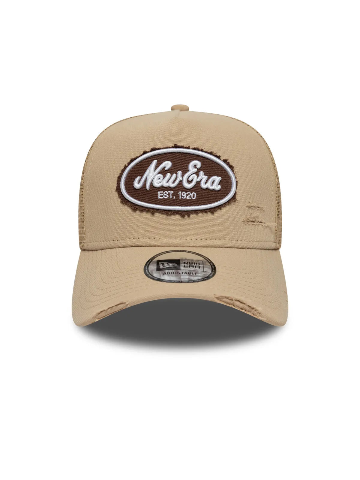 Casquettes New era Oval Canvas Distress Trucker Newera  Cam Light Beige, vue de face