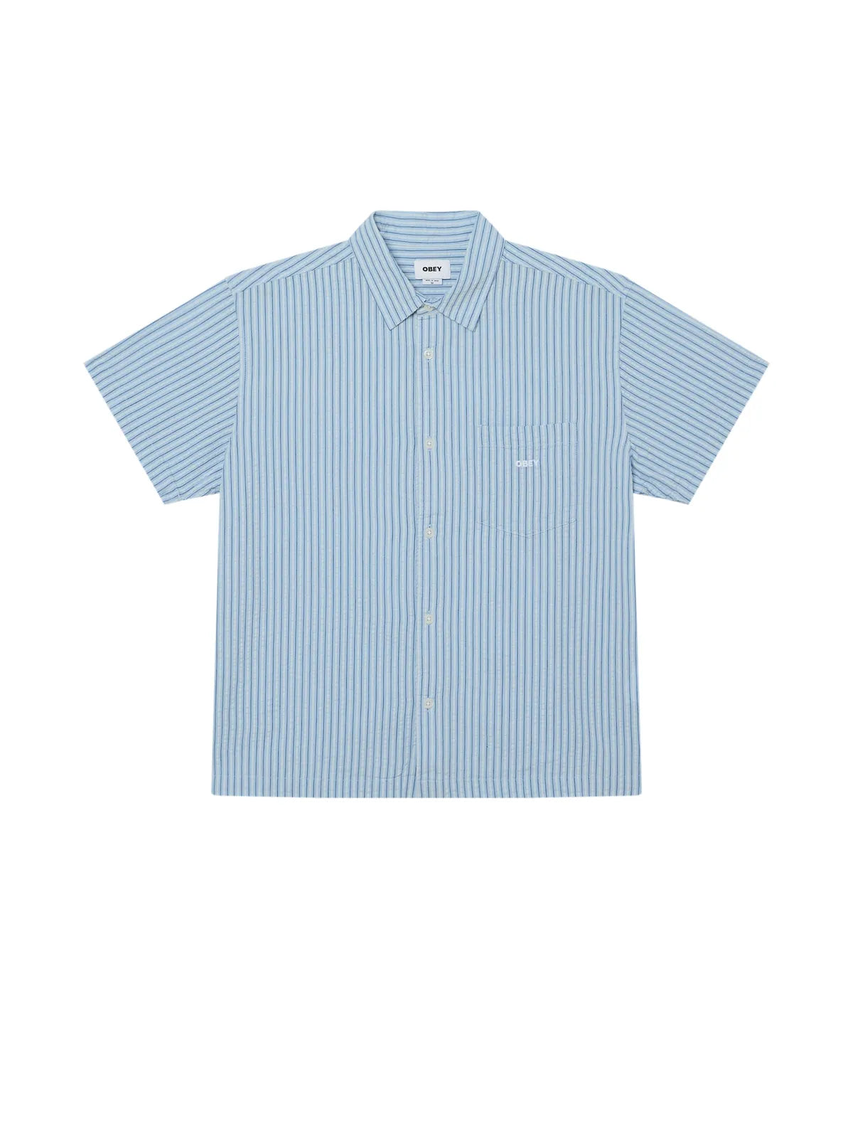 Chemises Obey Alan Woven Sky Blue Multi, vue avant