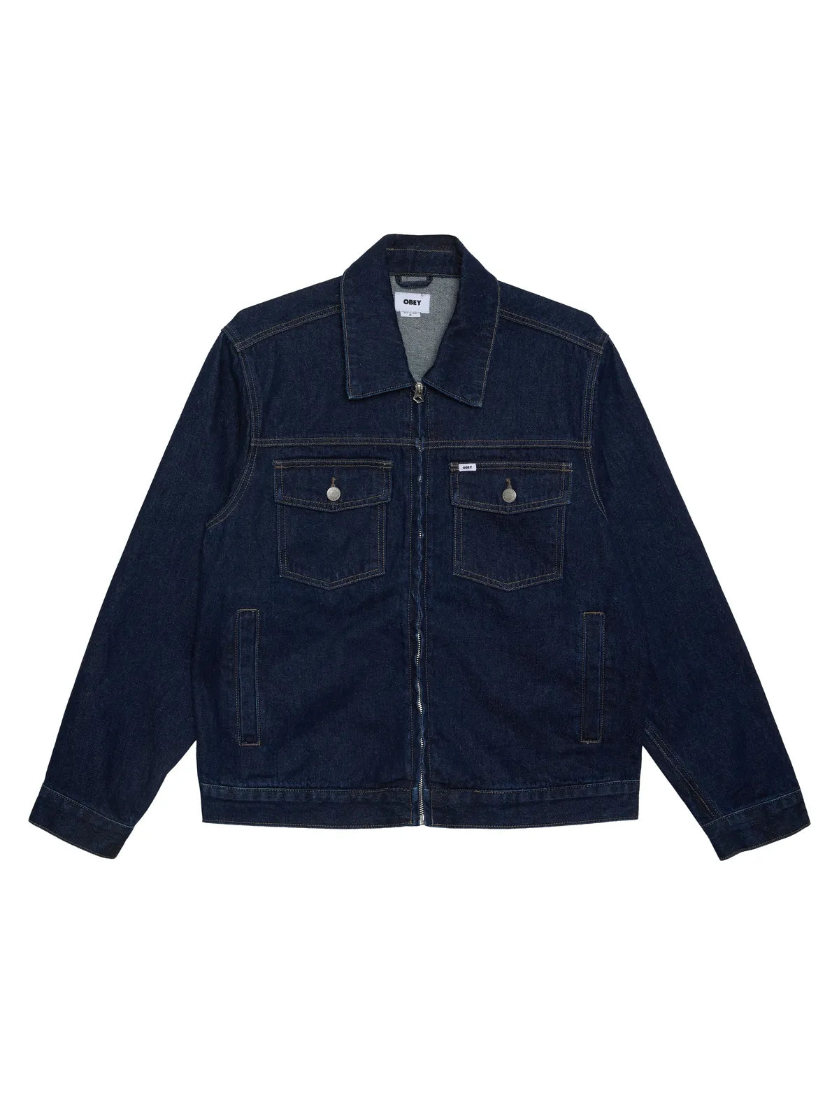 Vestes Obey Base Trucker Jacket Rinse Indigo, vue avant