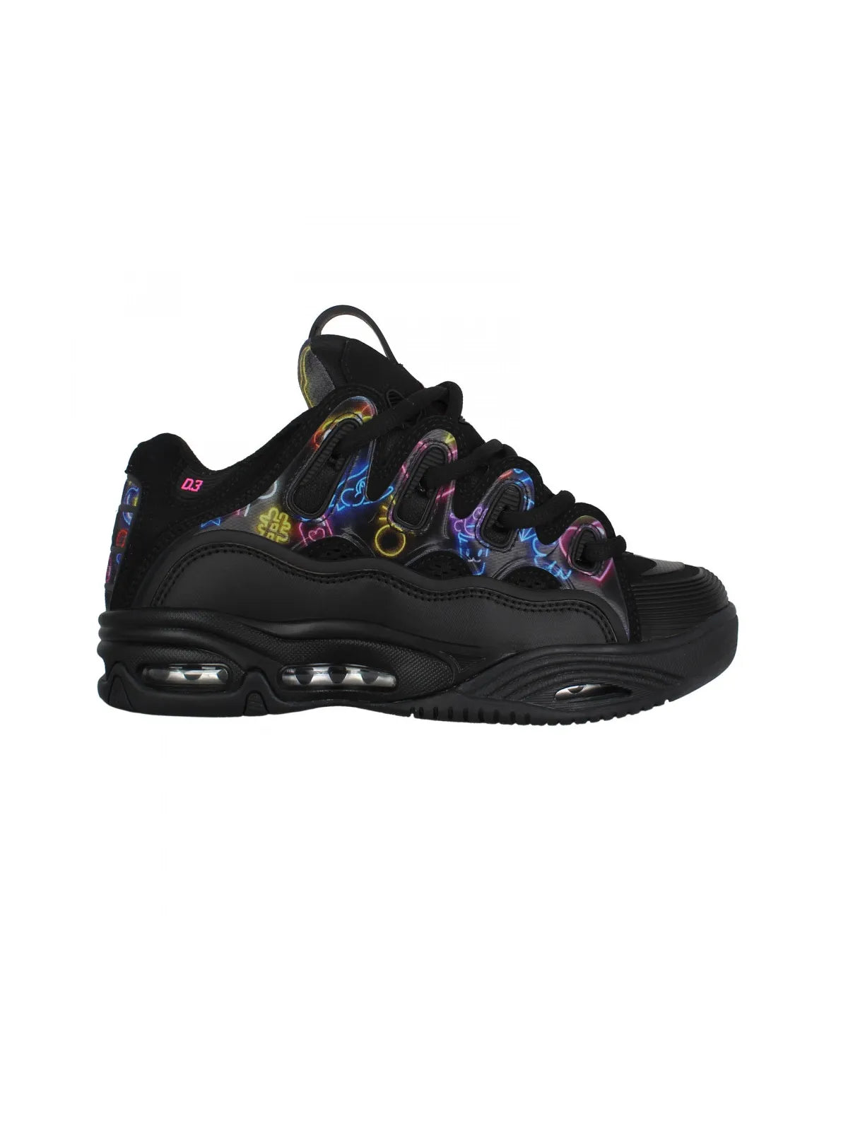 Chaussures de skateboard Osiris D3 2001 Black/Pink/Holo, vue de coté