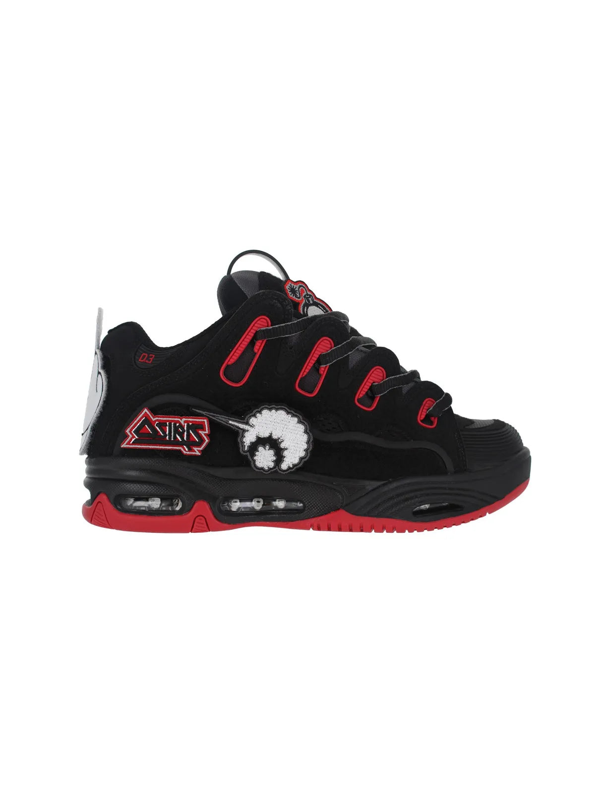 Chaussures de skateboard Osiris D3 2001  Black/Red/Velcro, vue de coté