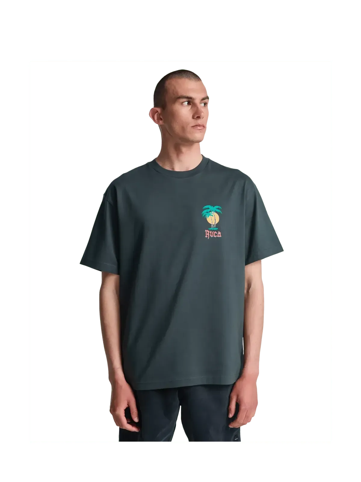 Teeshirts Rvca Frond Mural Ss Pirate Black, vue portée de face