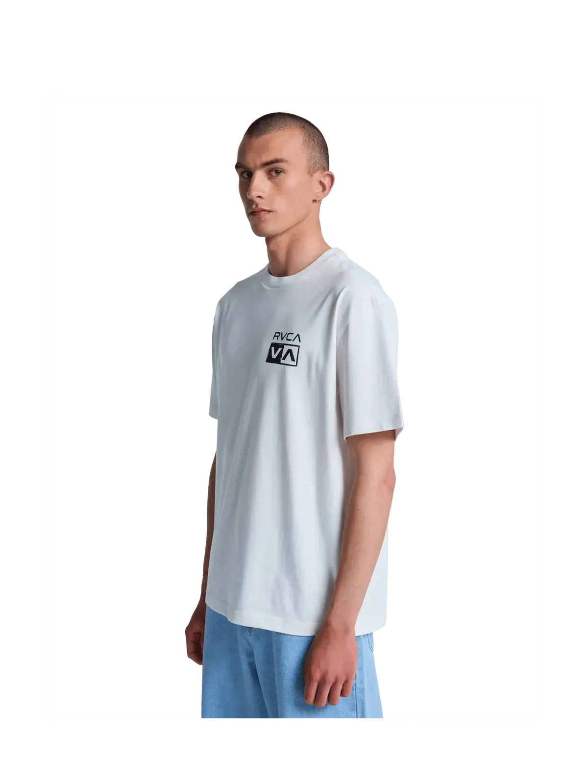 Teeshirts Rvca Horton Florida Ss Antique White, vue porté de ¾