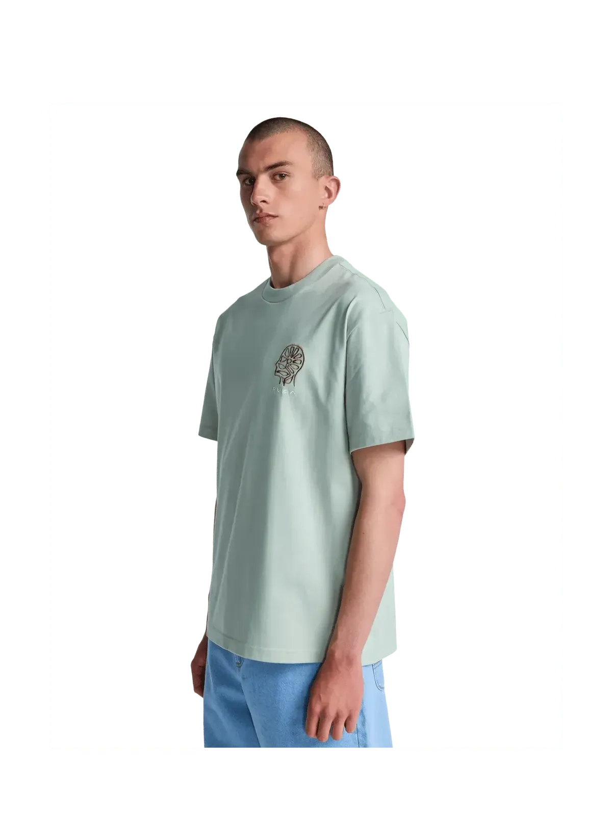 Teeshirts Rvca In Nature Ss Light Olive, vue porté de ¾