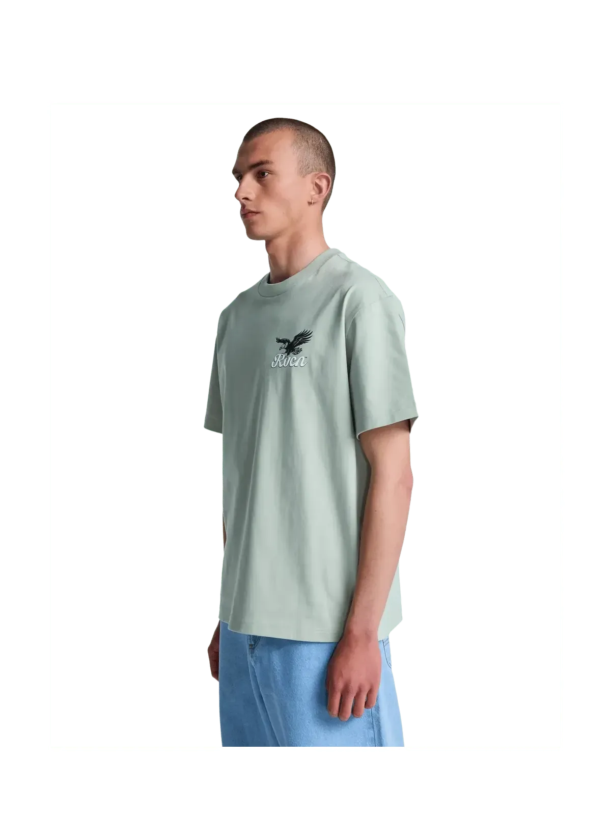 Teeshirts Rvca On Wings Ss Light Olive, vue porté de ¾