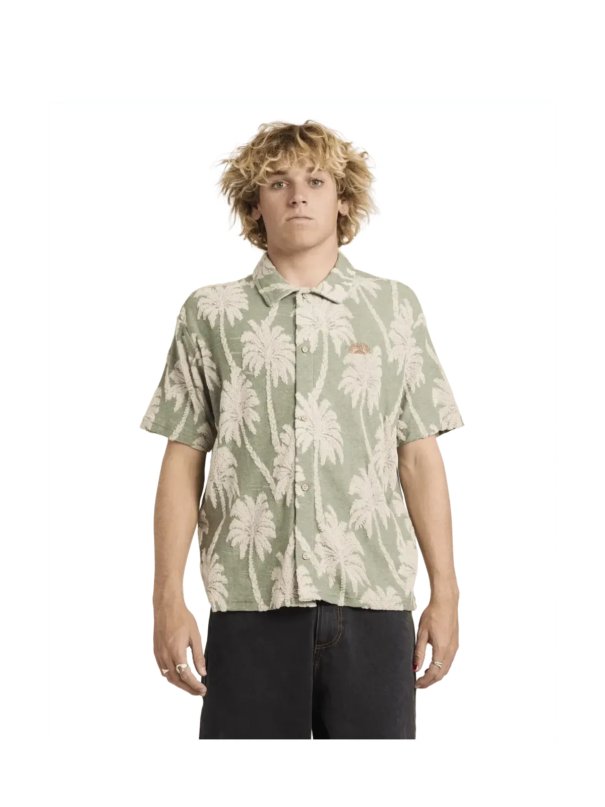 Teeshirts Rvca Palm Fall Ss Jade, vue de dos a plat