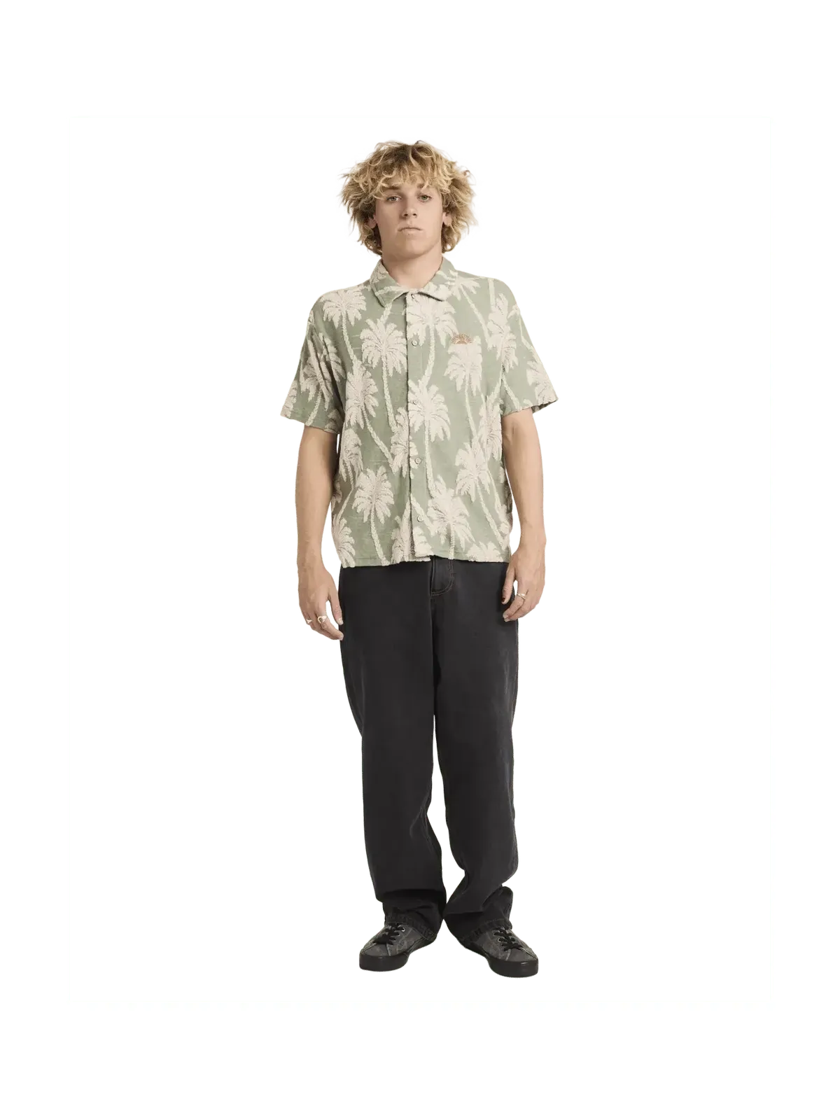 Teeshirts Rvca Palm Fall Ss Jade, vue portée de dos
