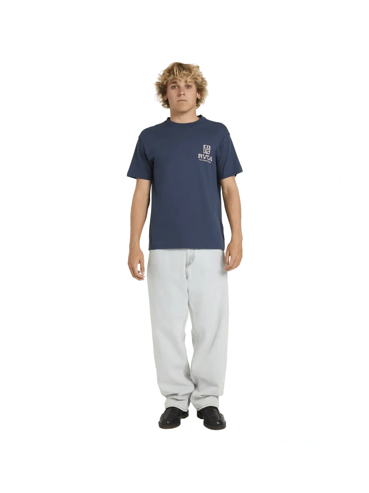 Teeshirts Rvca Palmgrove Ss Moody Blue, vue porté de ¾
