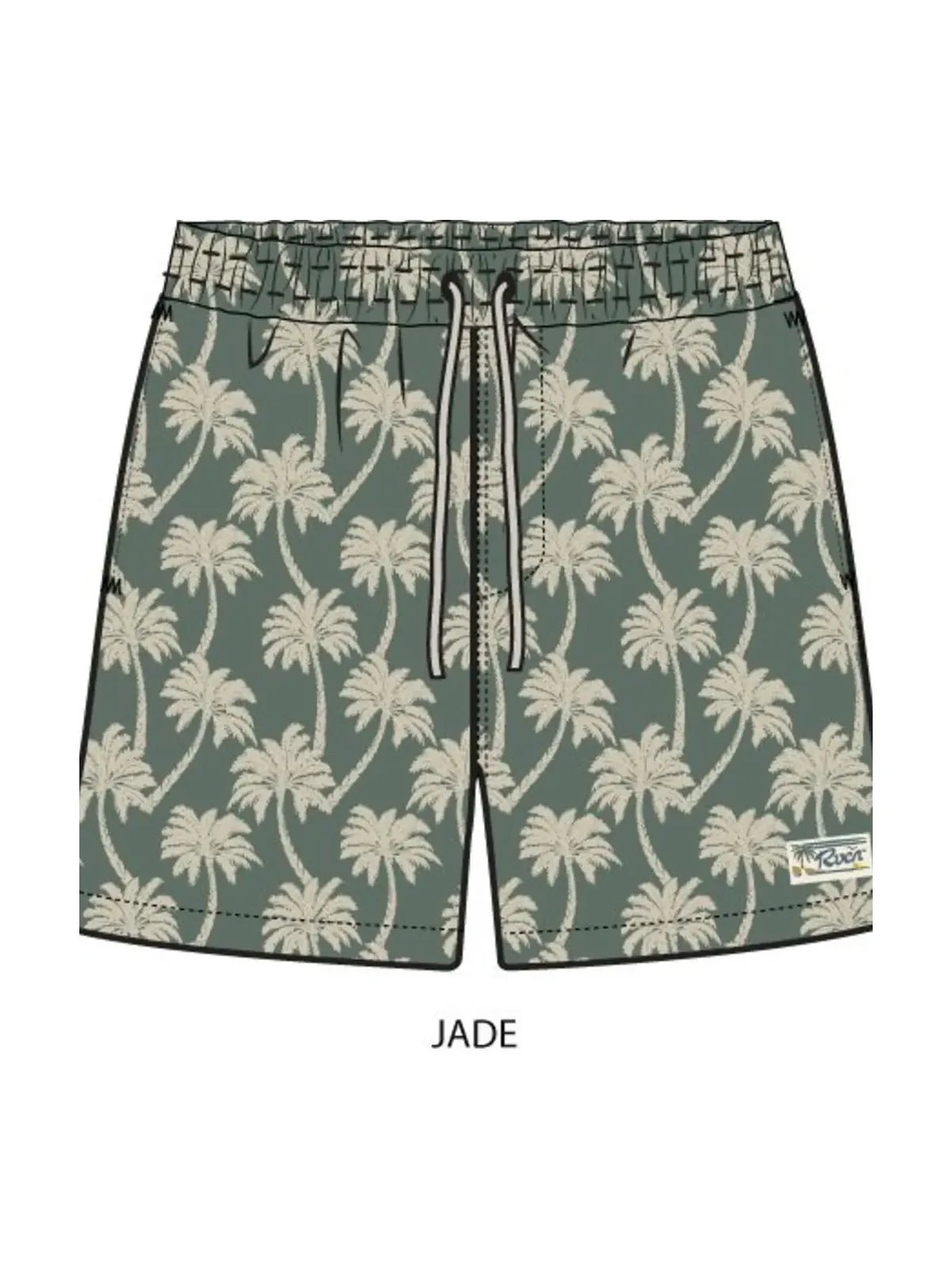Shorts Rvca Palms Down Exotica Elastic 17 Jade, vue dessin de face a plat