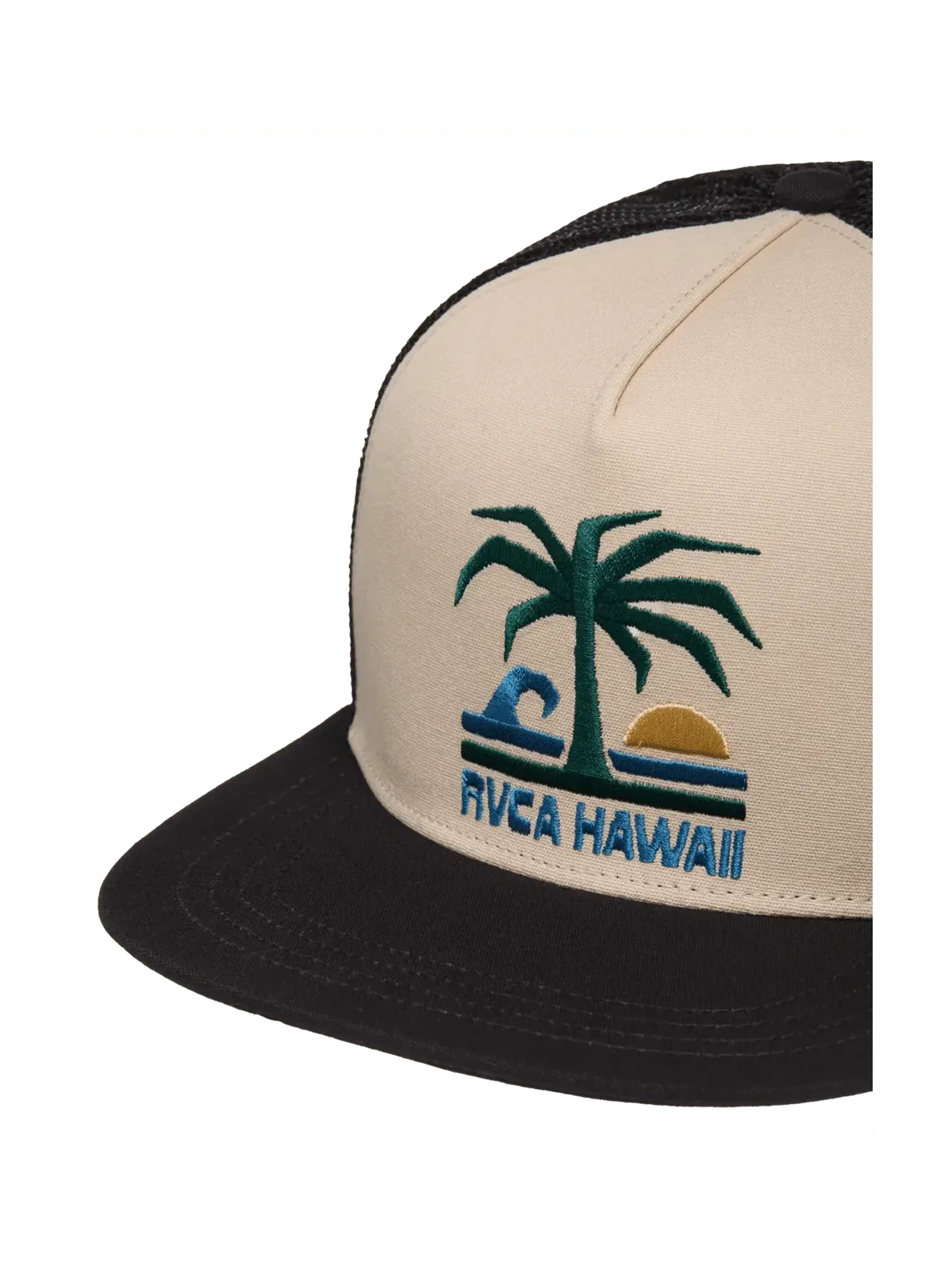 Casquettes Rvca Resort Inc. Trucker Silver Bleach, vue detail casquette angle ¾