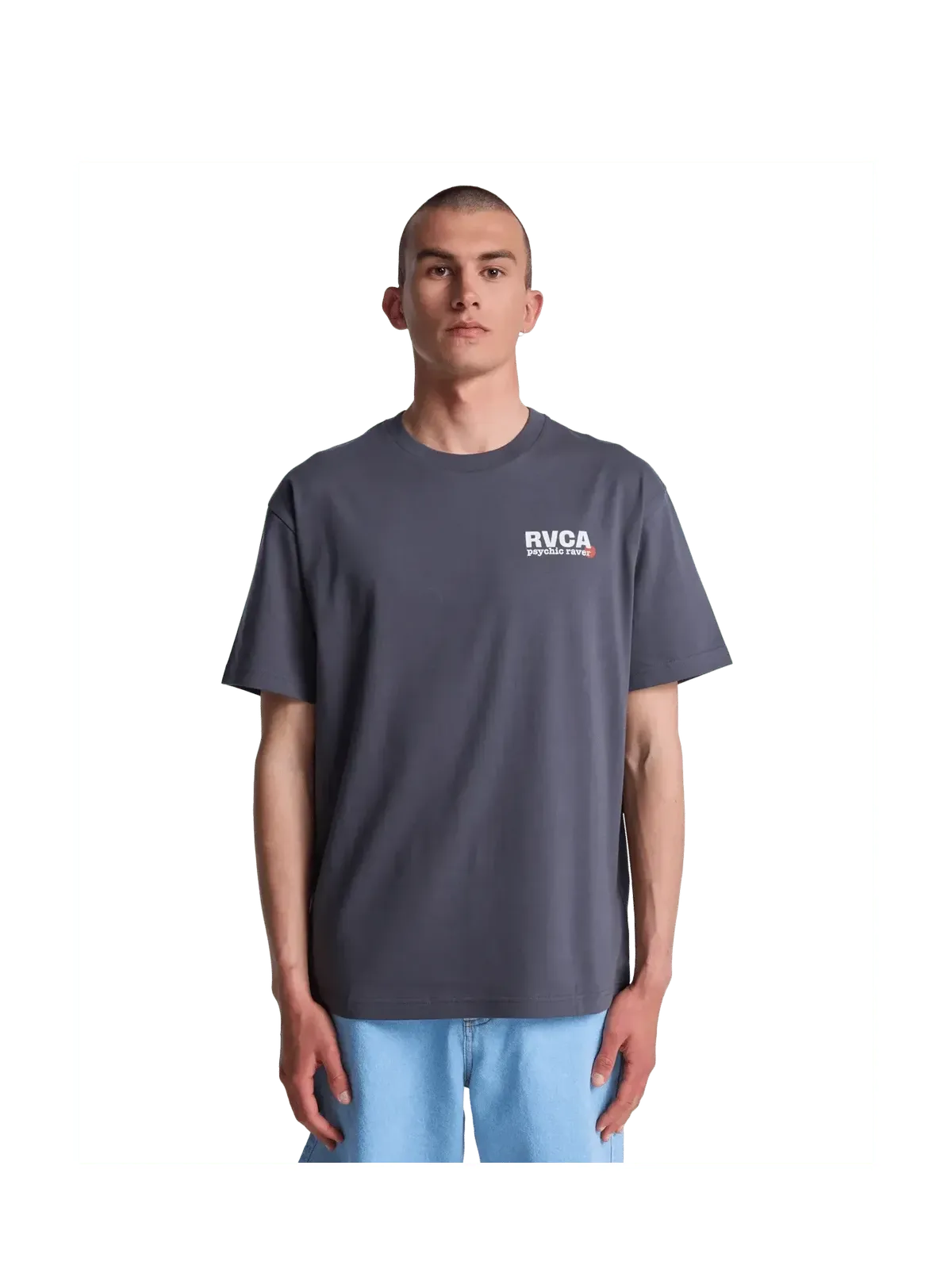 Teeshirts Rvca The Fool Ss Tee Garage Blue, vue portée de face