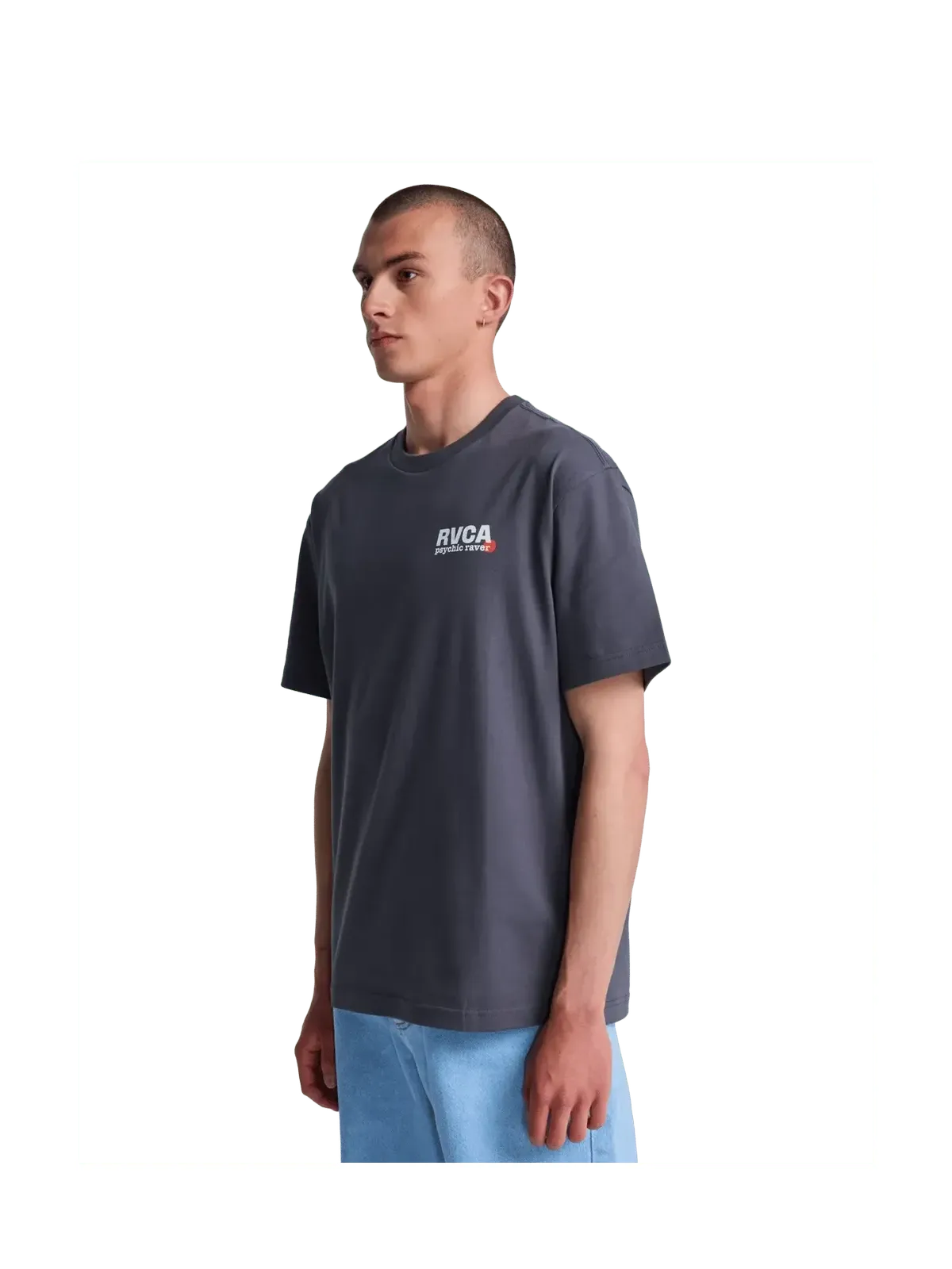 Teeshirts Rvca The Fool Ss Tee Garage Blue, vue porté de ¾