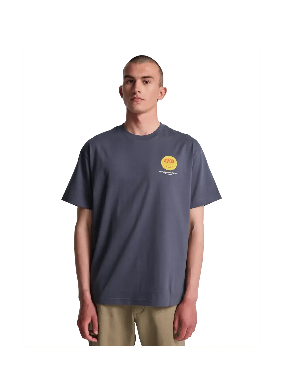 Teeshirts Rvca The Judgement Ss Tee Garage Blue, vue portée de face