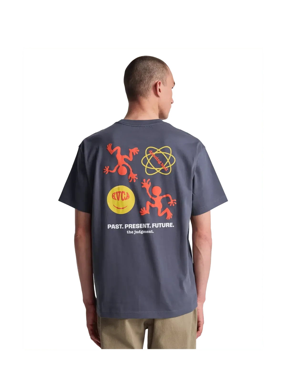 Teeshirts Rvca The Judgement Ss Tee Garage Blue, vue portée de dos
