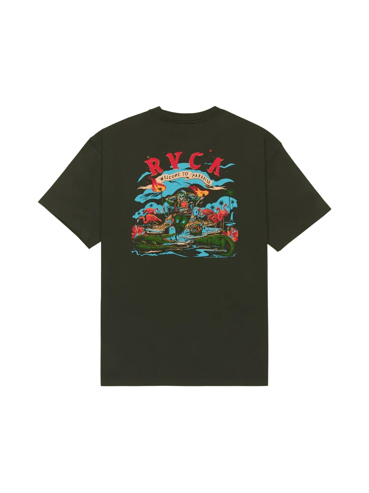 Teeshirts Rvca Welcome To Rvca Ss Pirate Black, vue de dos a plat