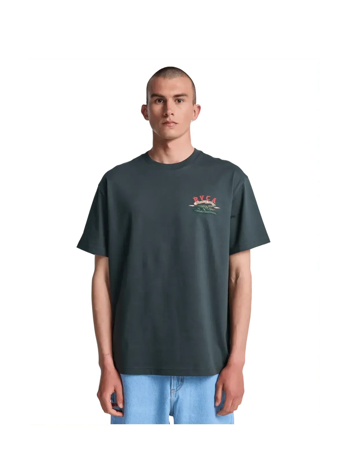 Teeshirts Rvca Welcome To Rvca Ss Pirate Black, vue portée de face