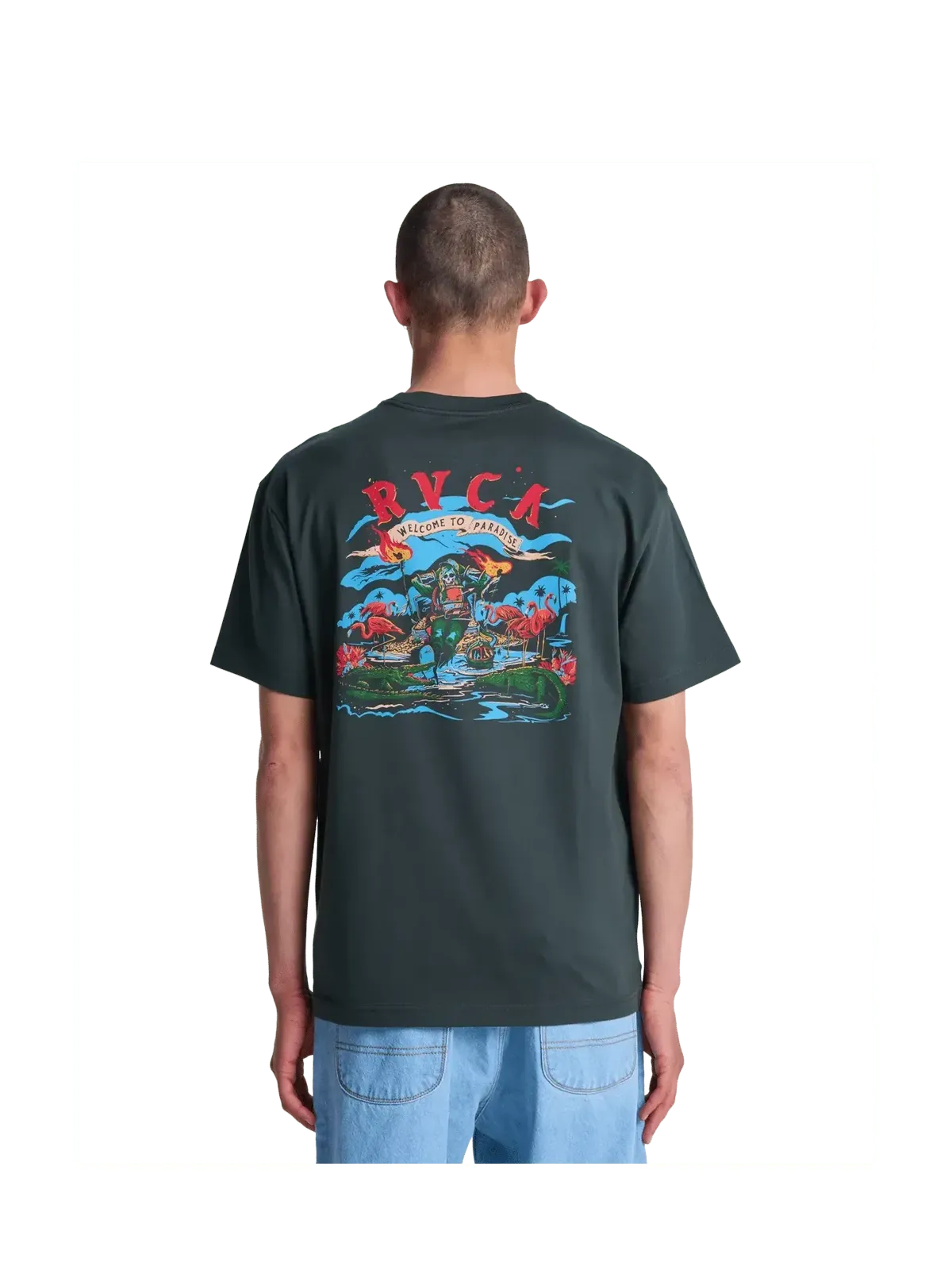 Teeshirts Rvca Welcome To Rvca Ss Pirate Black, vue portée de dos